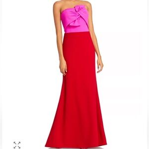 AQUA
Color-Blocked Bow-Front Gown